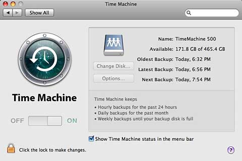 Time Machine system preference
