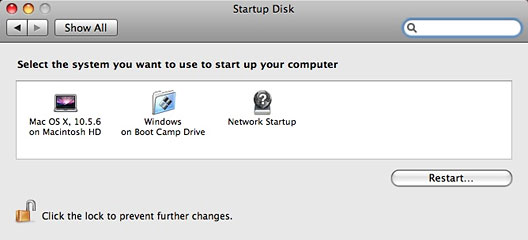 Mac startup disk preference panel