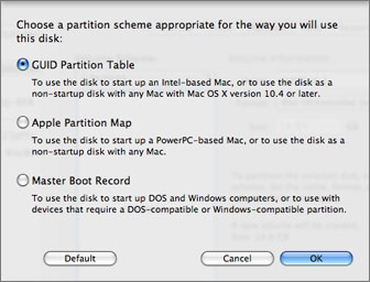 Partitioning Options dialogue