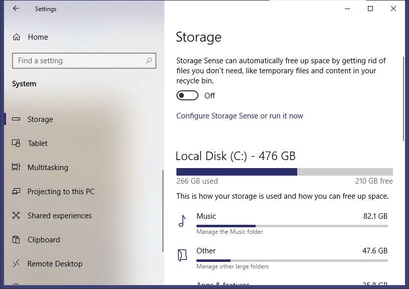 Windows 10 Storage report