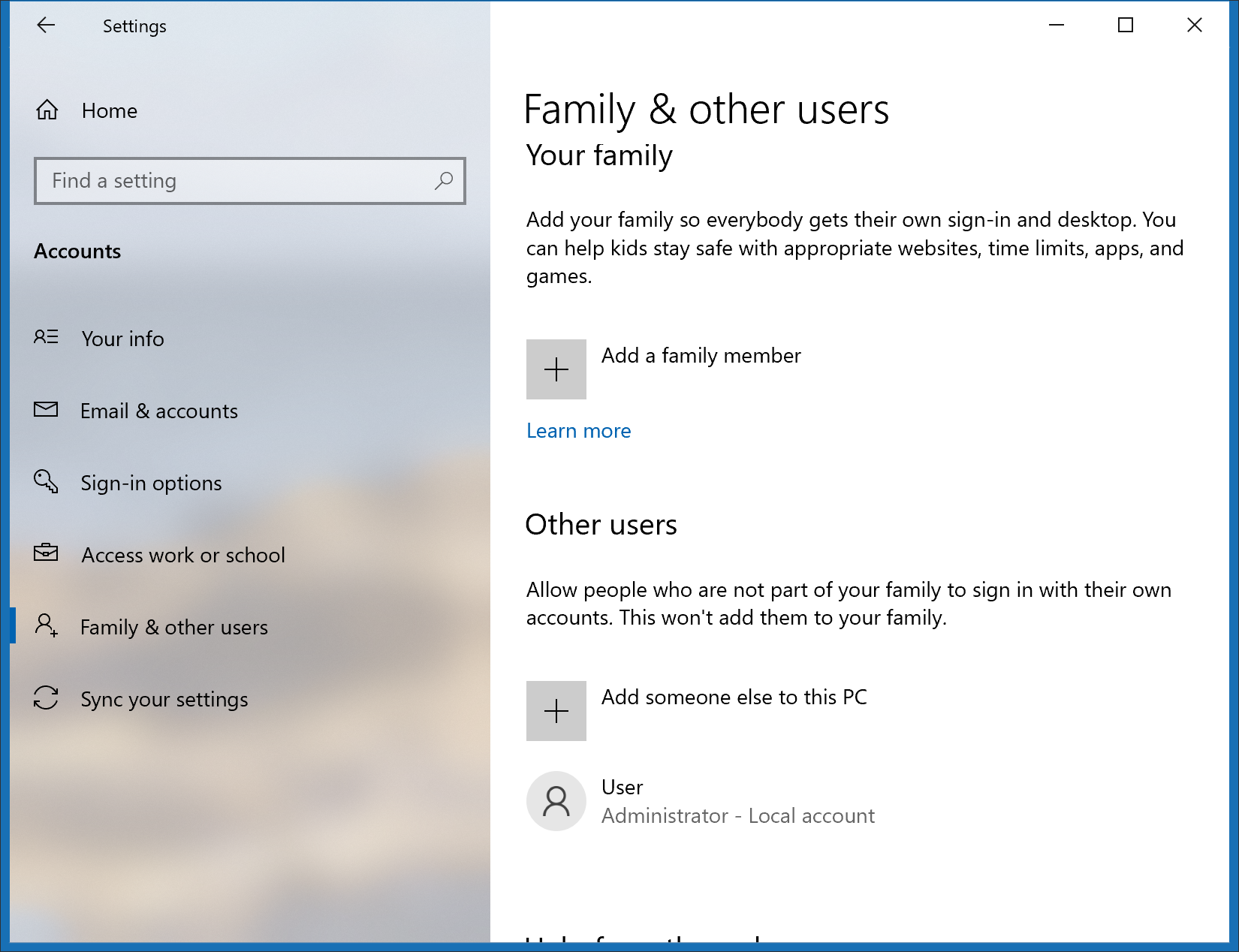 Family & Other Users
