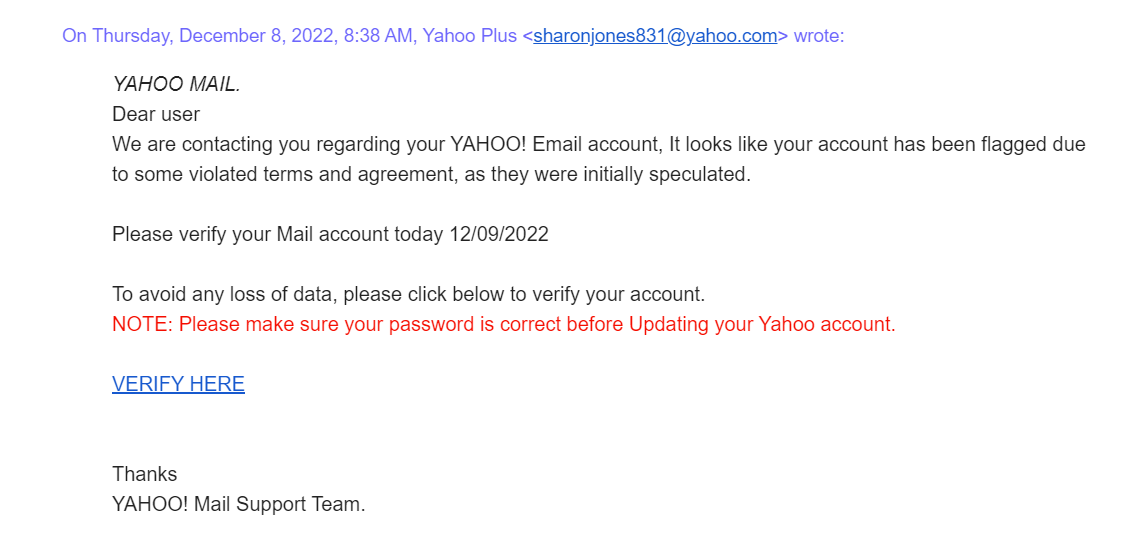 Yahoo message