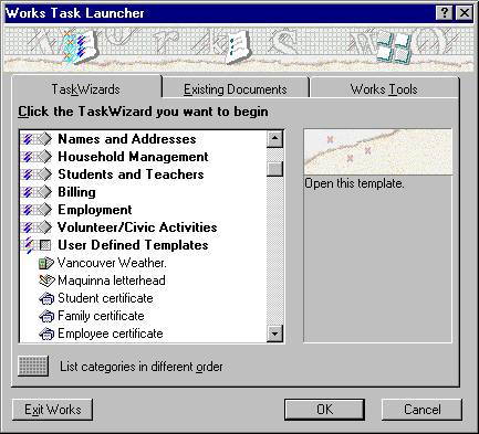Works 4.5 Task Launcher dialogue