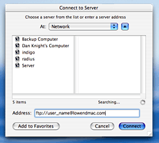 Finder's Connect to server dialogue