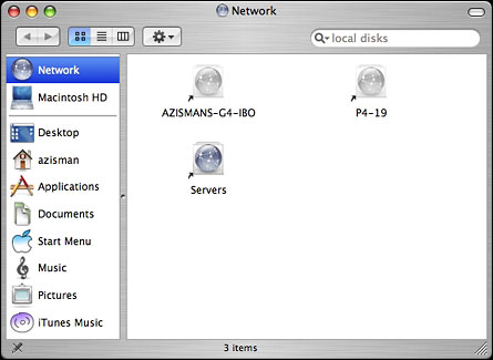 Panther shows network servers in the Finder