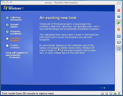 Parallels Workstation XP graphical install screen