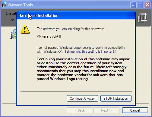 Virtual Tools installation warning