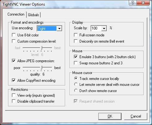 TightVNC options