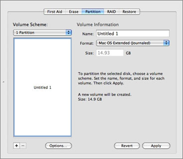 Disk Utility- partition tab