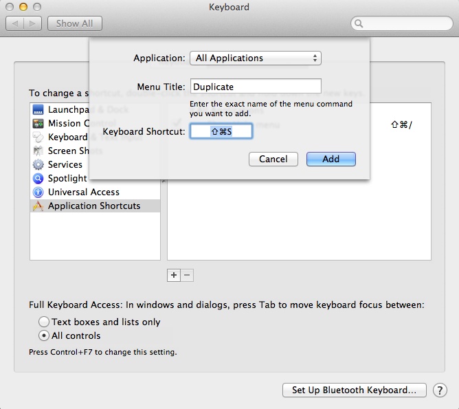 Keyboard shortcuts System Preference