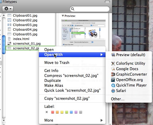 Mac OS X context menu