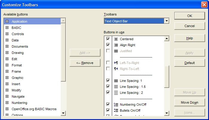 Tools/Configure dialogue