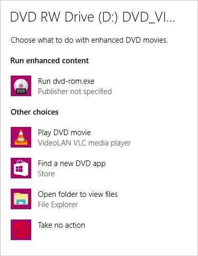 Select what to do with the DVD disc
