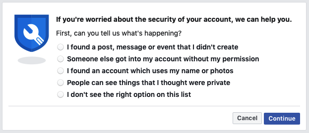 Report hack to Facebook