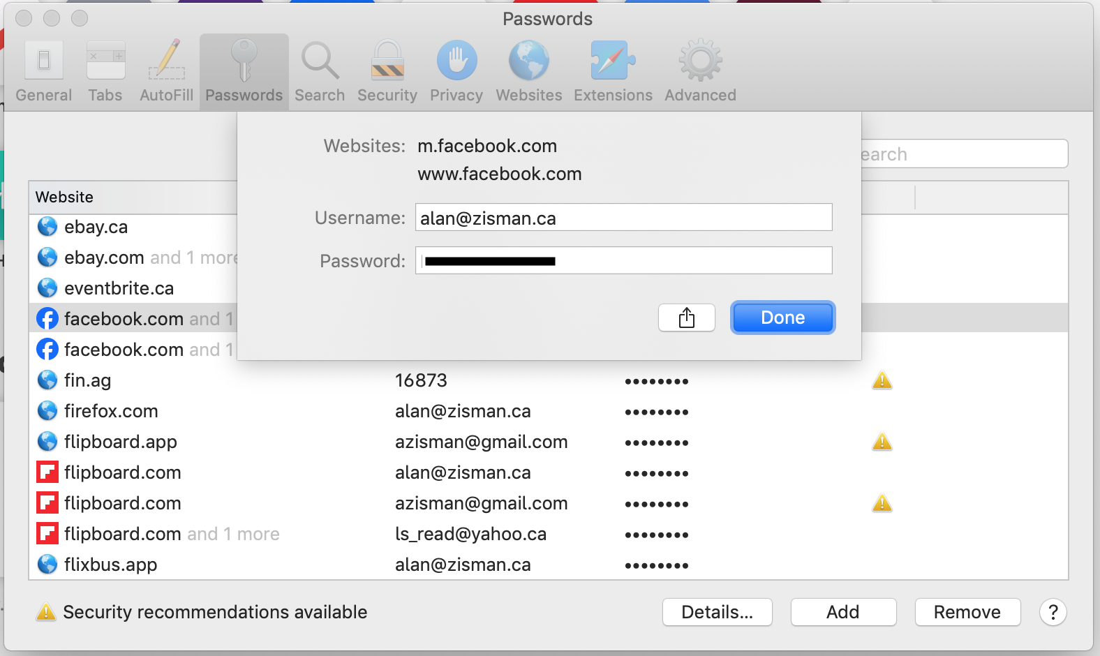 Old Safari passwords Details