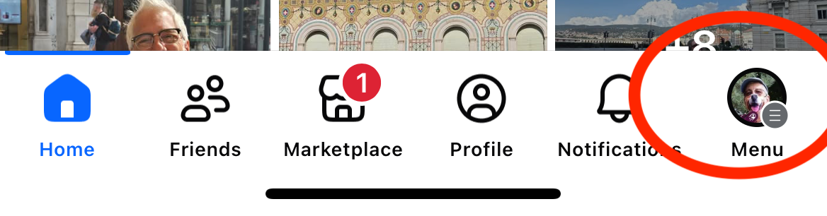 Find Menu in the Facebook app