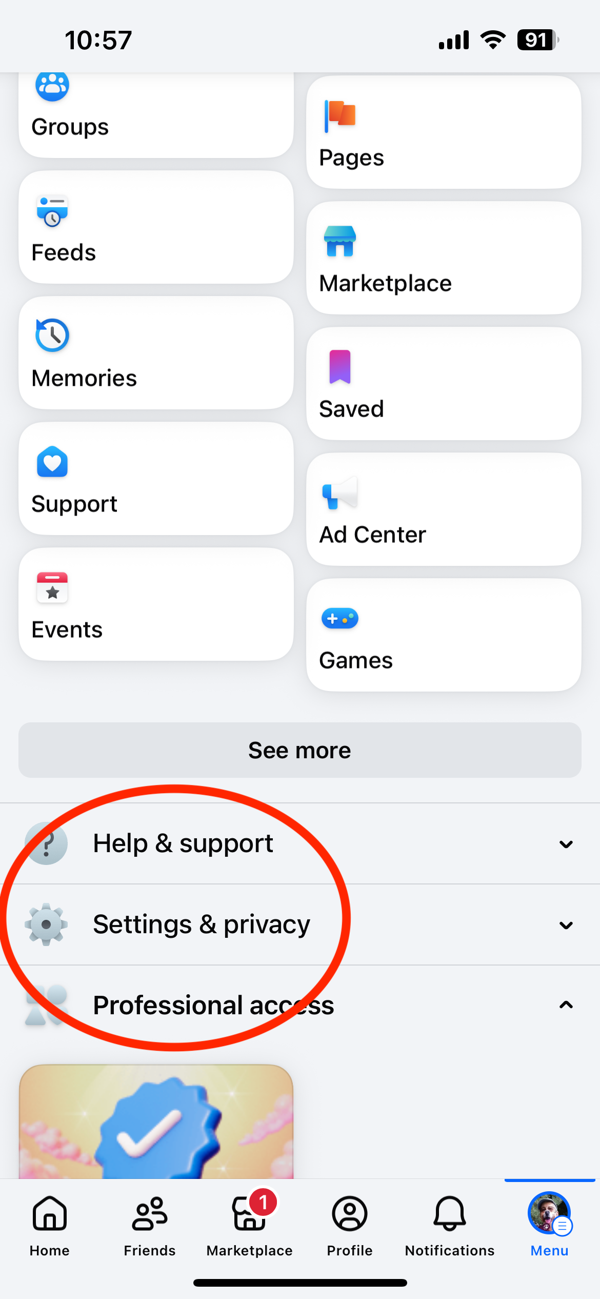 Find Settings and Privacy