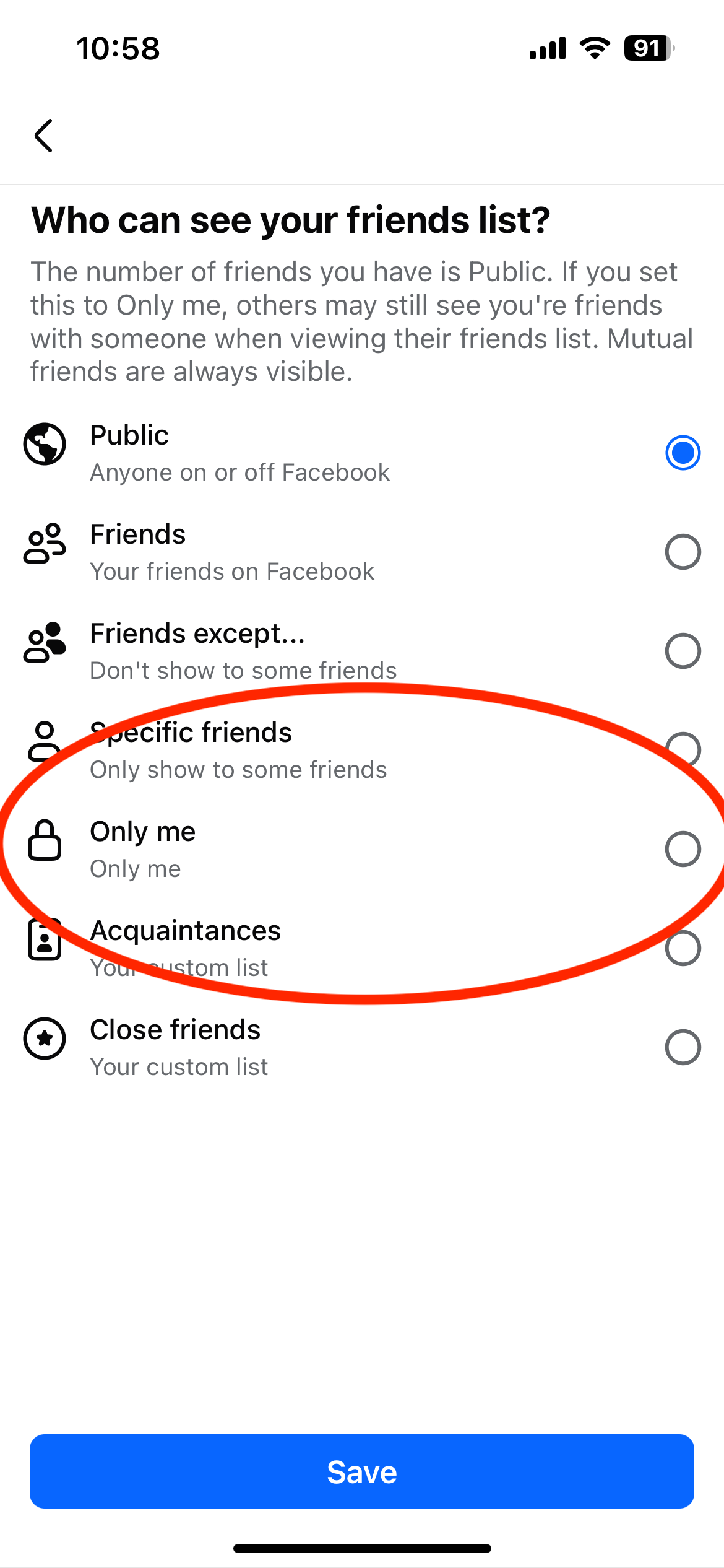 Finally - choose Only Me
