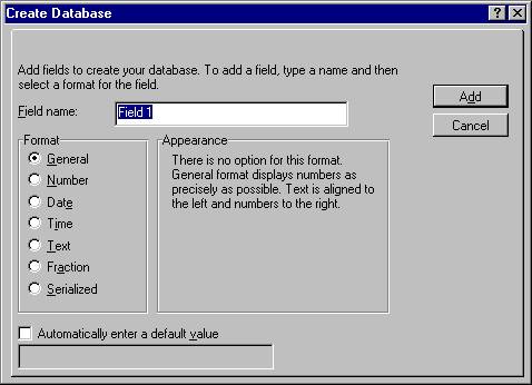 Create database dialogue