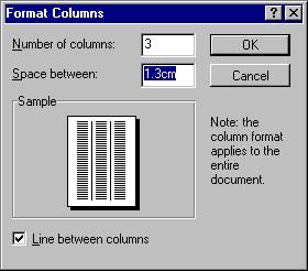 Format columns dialogue